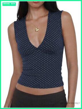Women Deep V Neck Sleeveless Crop Top Stretchy Trendy Going Out Tank Top